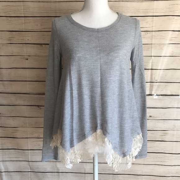 Xhilaration Long Sleeve Lace Trimmed Tee - Picture 1 of 8